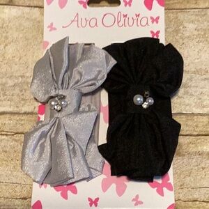 Ava Olivia Hair Bows Set - Silver and Black